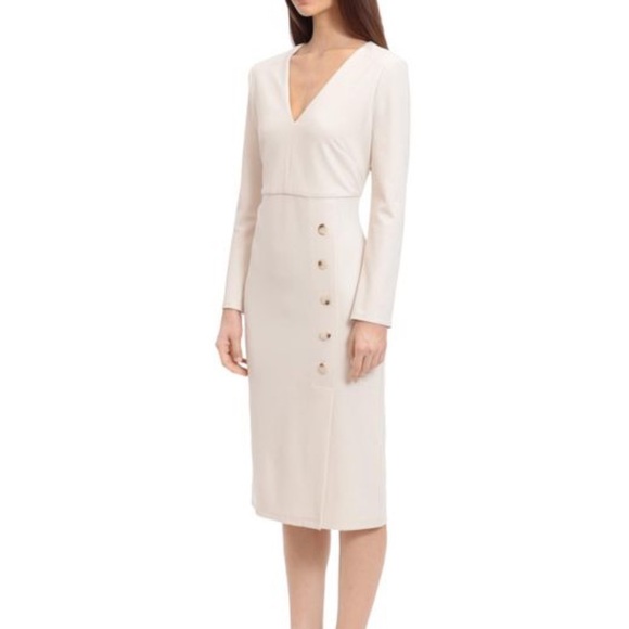 Maggy London Women's Cream Long-sleeve V-neck Sheath Dress - Picture 1 of 5